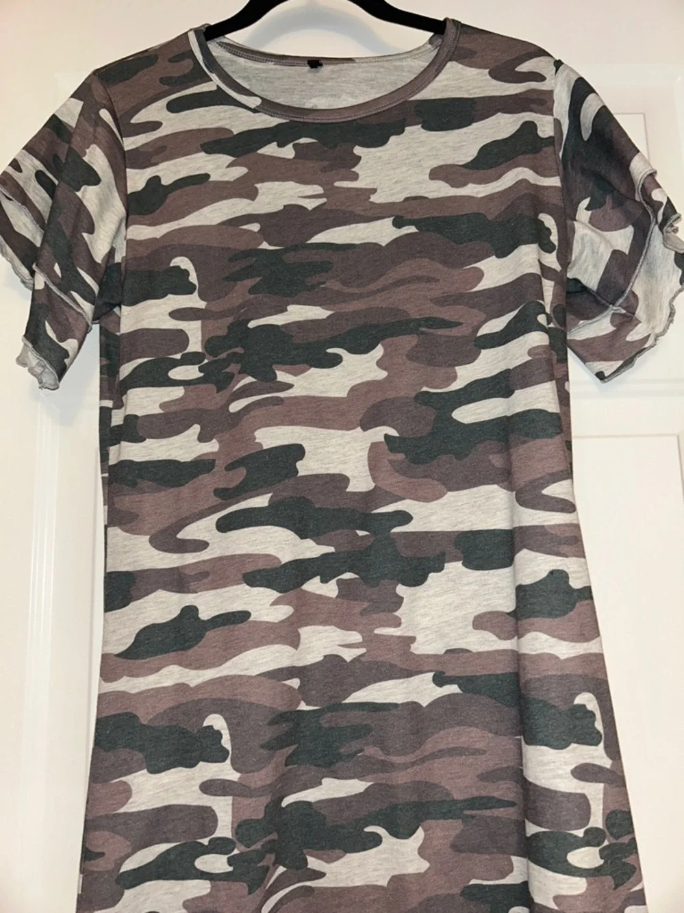 Camo Military Cotton T-Shirt Dress L Casual SS Bodycon Lagenlook Versatile